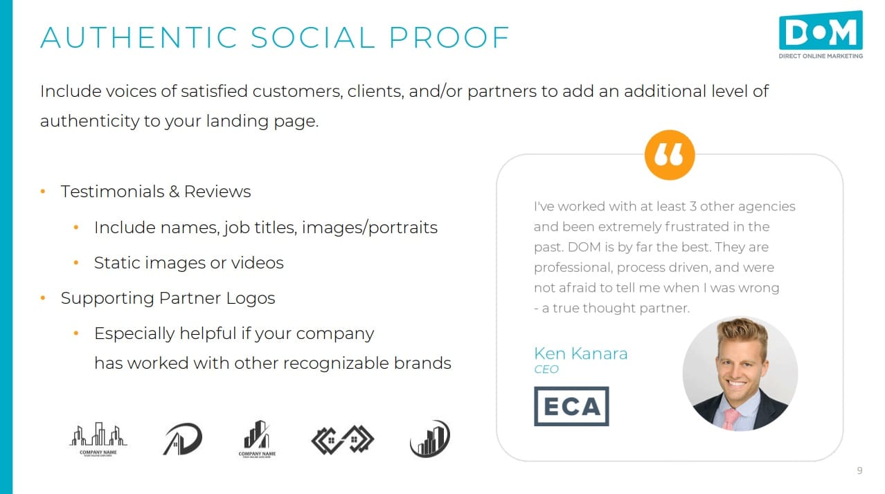 Landing Page Best Practices - Authentic Social Proof