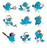 The twitter bird playing 9 different sports