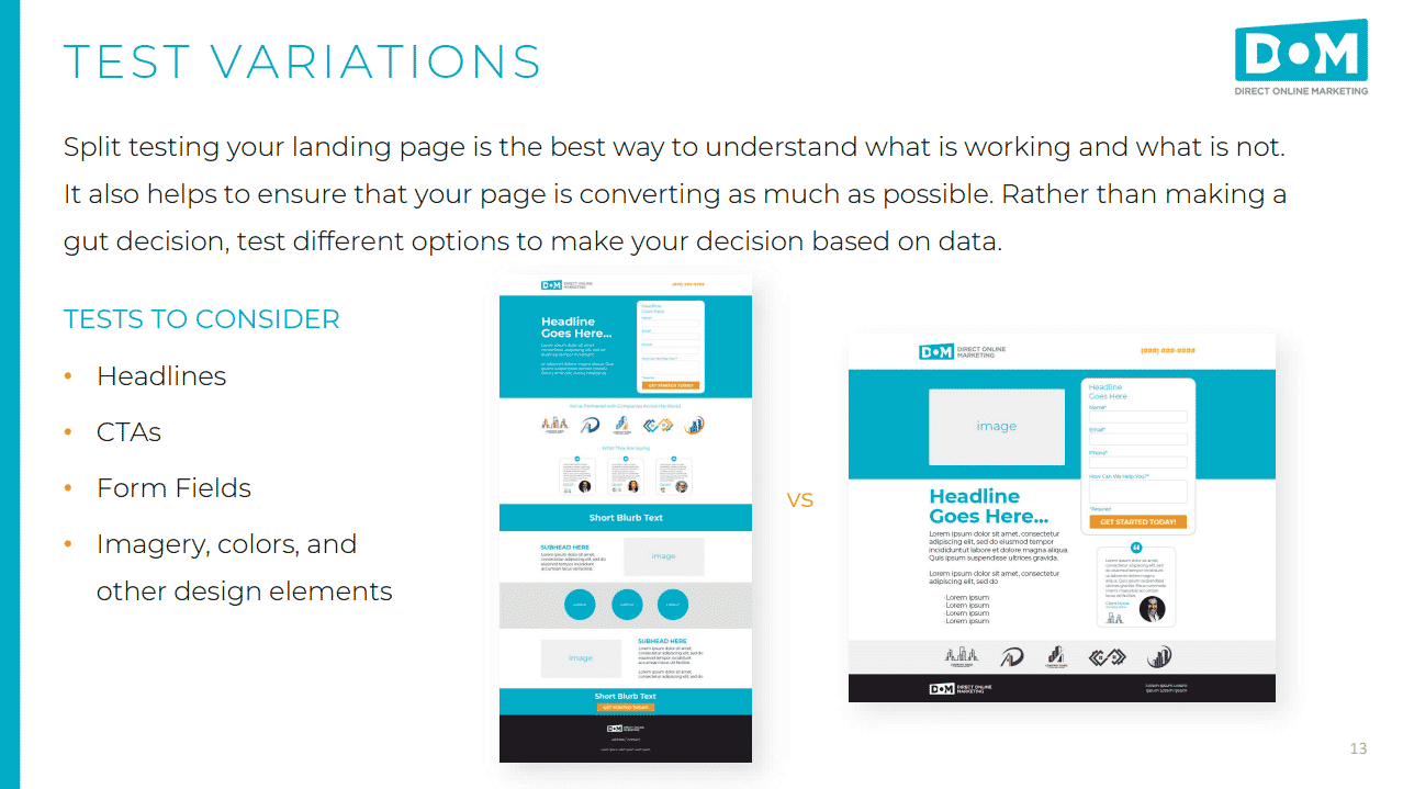 Landing Page Best Practices - Test Variations